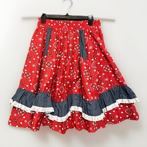 Square Dance Skirt Square Up Western Swing Rockabilly Red Paisley Sz L USA Made